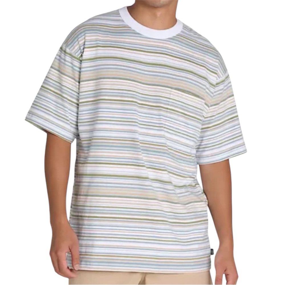 Vans Mens Braden Stripe T-shirt Loose Fit Chest Pocket Size XL Retro Surf Skate